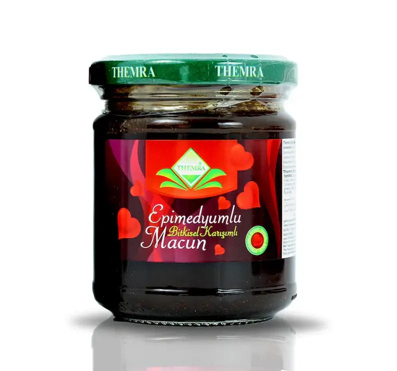 Themra Epimedium Macun jar, a natural herbal blend with honey for vitality and well-being.