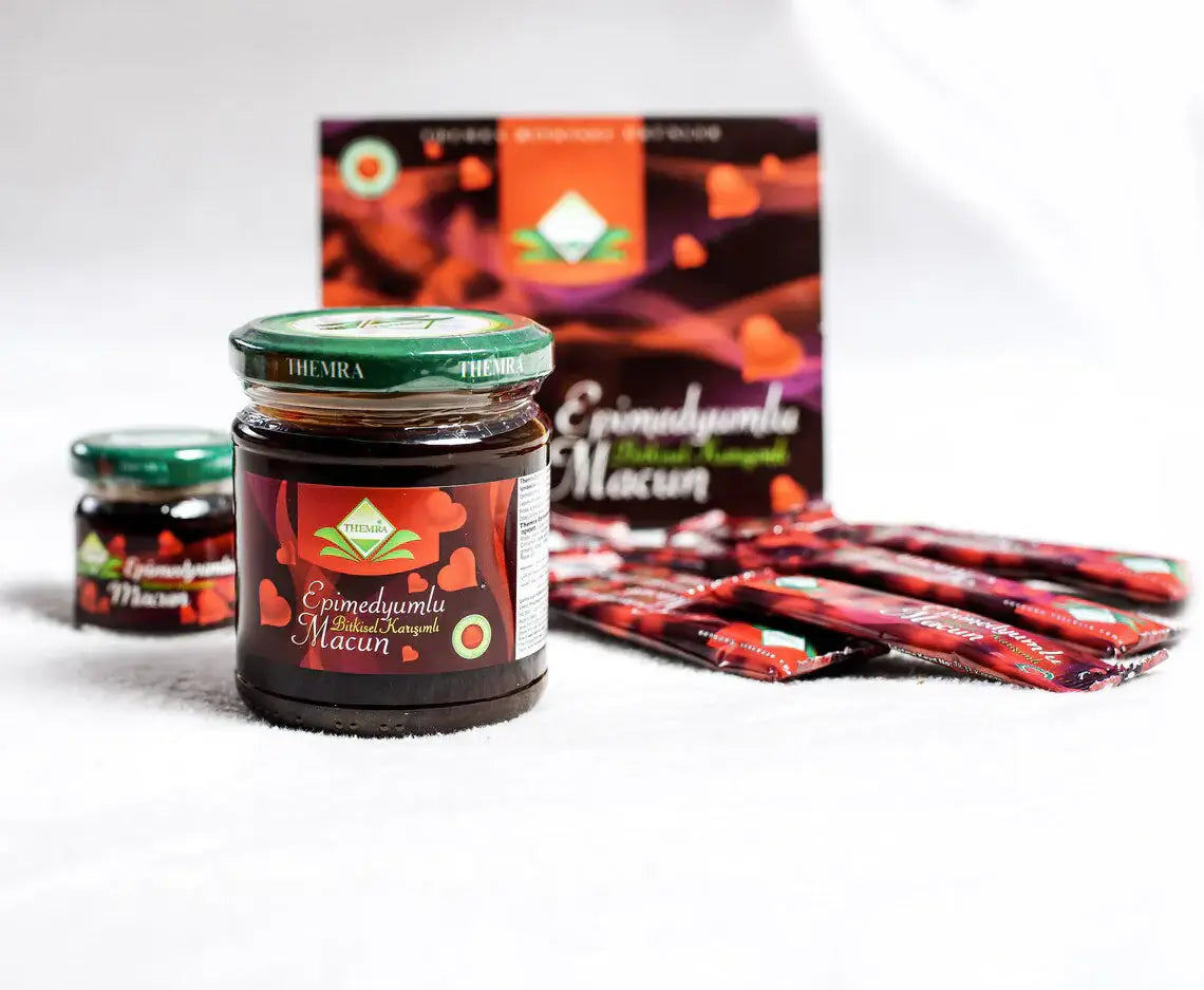 Themra Epimedium Macun as a natural herbal blend of honey and herbs, promoting vitality and wellness.