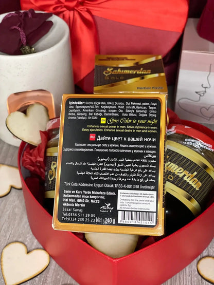 Themra Epimedium Macun in a red gift box featuring herbal paste and decorative hearts.