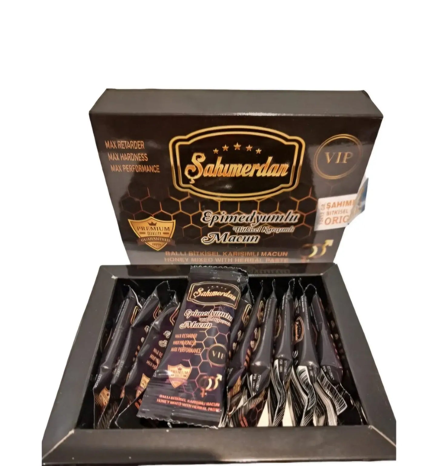Sahmerdan Epimedium Macun box containing individual packets for vitality and performance support.